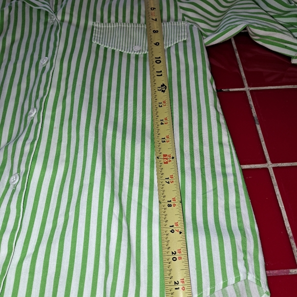 Vintage Casey & Max 3/4 Sleeve Button Front Green/White Stripe Button Tab Shirt - Picture 3 of 10